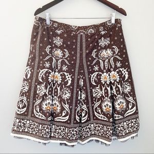 Esprit Pleated Floral Print Brown Midi Women Skirt - image 1